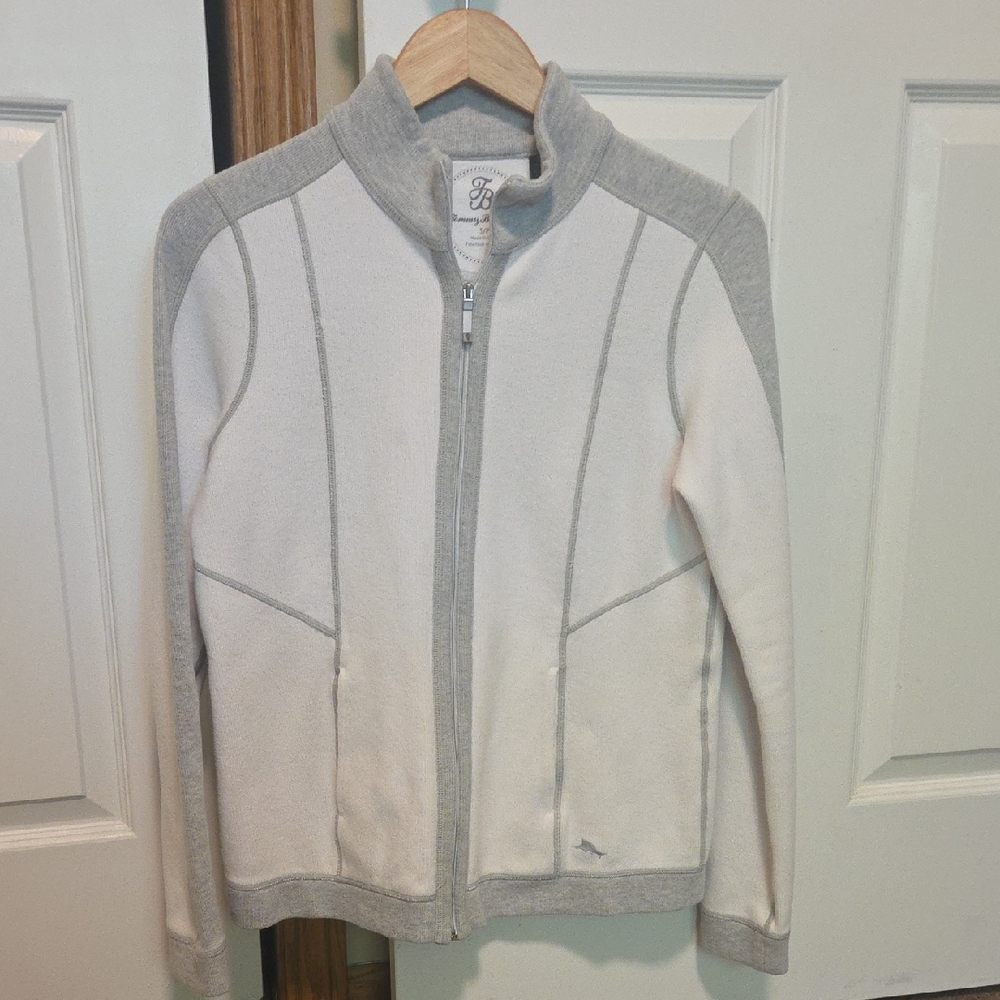 Tommy Bahama Gray and White Zip-up Sweatshirt Size S